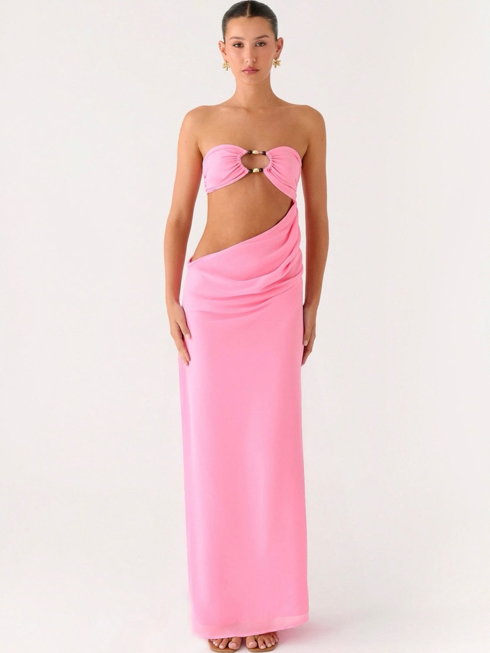 Peppermayo Pink Strapless Cutout Maxi Gown